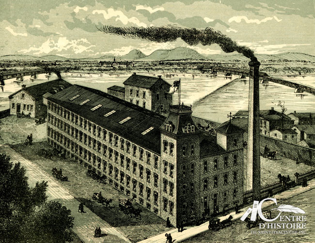 Dessin du Saint-Hyacinthe illustré de 1886 représentant la fabrique de chaussures Côté, Côté et Côté.  