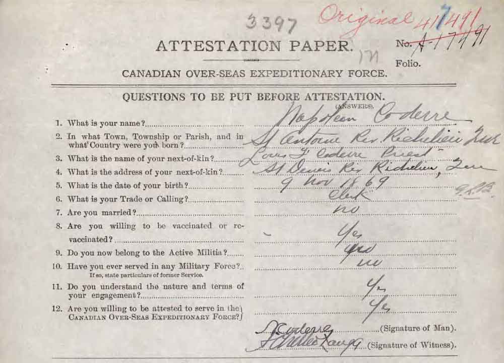 Attestation paper –</br>Canadian Over-Seas Expeditionary Force