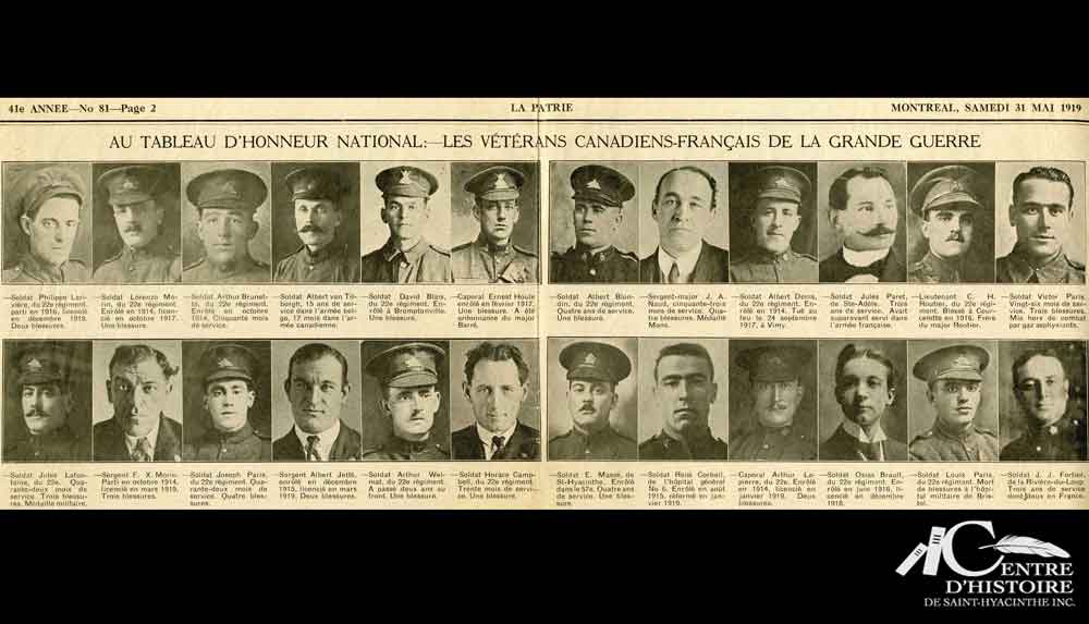 Au tableau d'honneur national</br>Les vétérans canadiens-français de la Grande Guerre