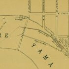 Carte représentant le barrage et les différentes digues sur la rivière vers 1878. 